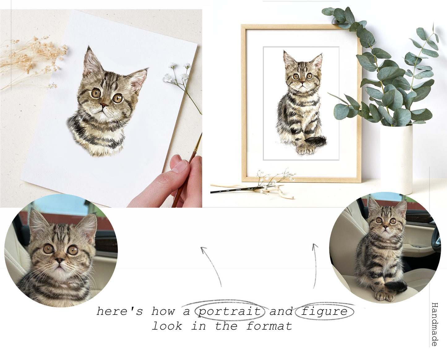 Custom Handmade Watercolor Cat Portrait