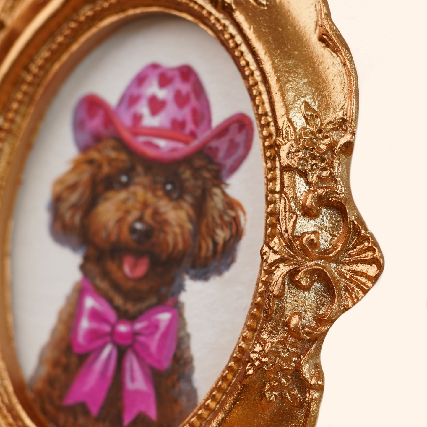 Personalized Pet Portrait in Costume, Mini Acrylic Painting with Gold Vintage Frame