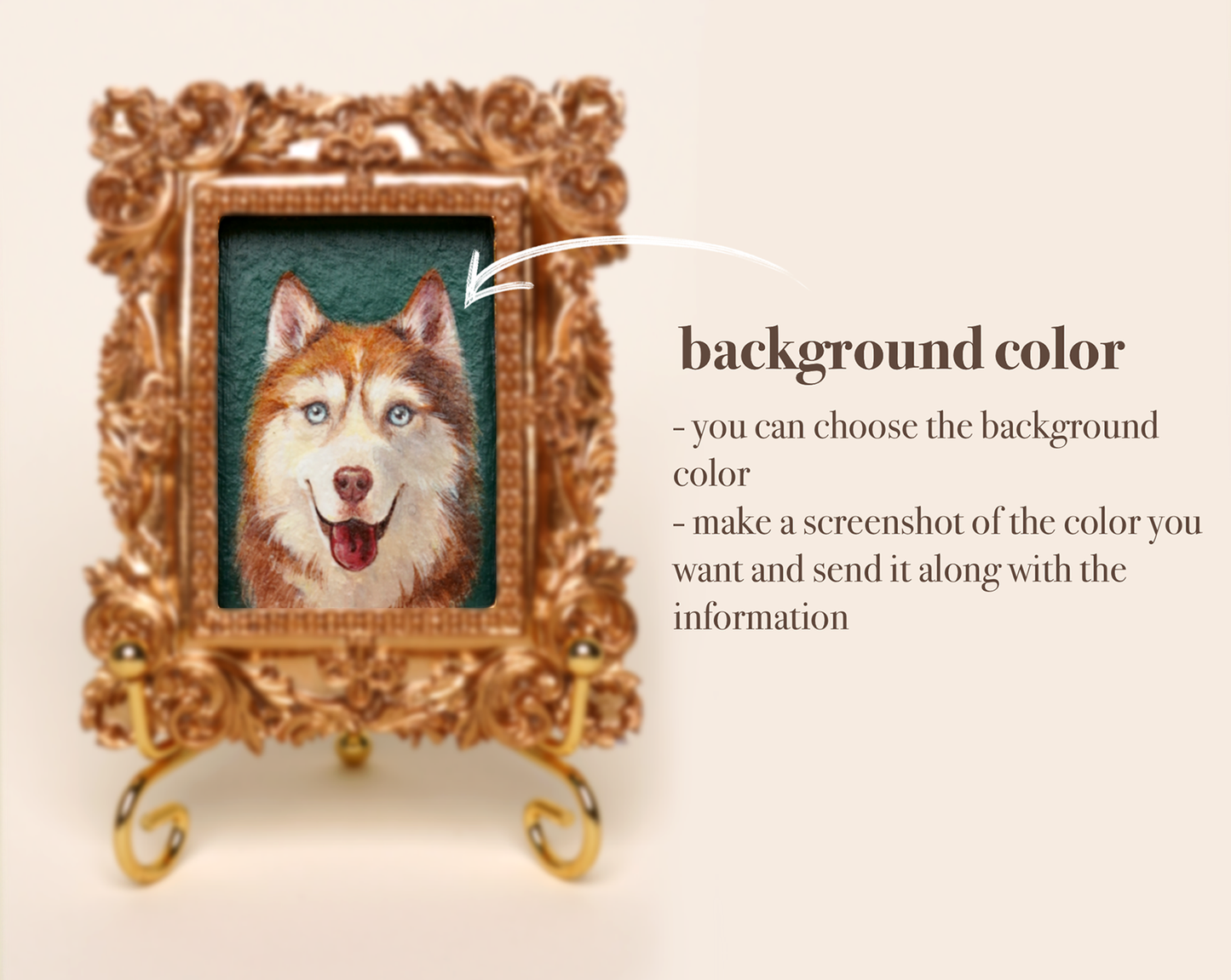 Custom Handmade Acrylic Pet Portrait in a Gold-Colored Vintage Rectangular Frame
