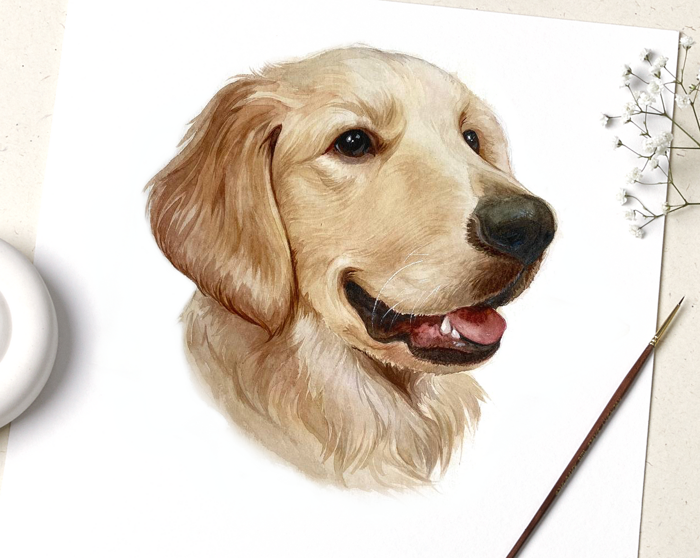 Handmade Custom Watercolor Dog Portrait