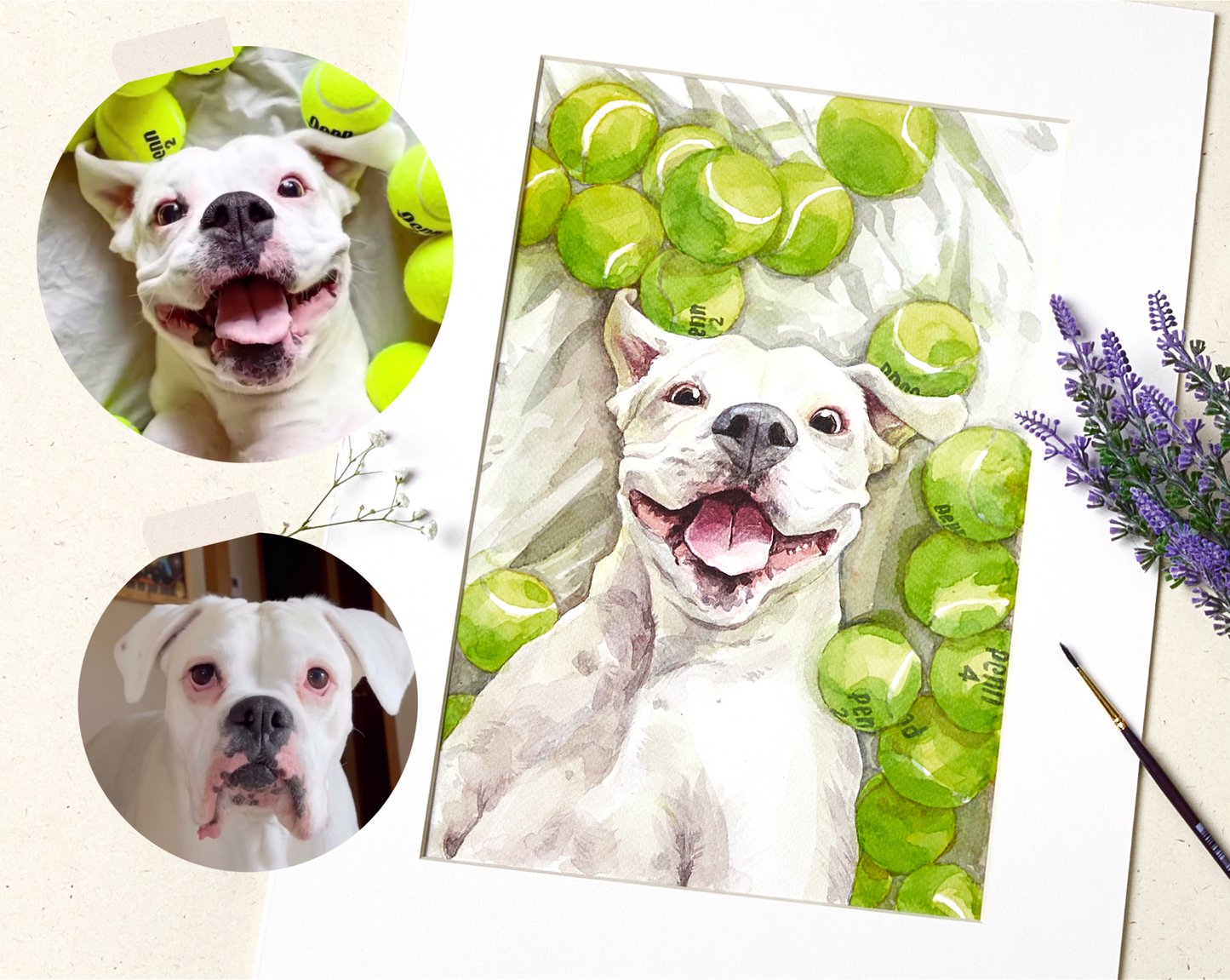 Custom Handmade Watercolor Dog Portrait