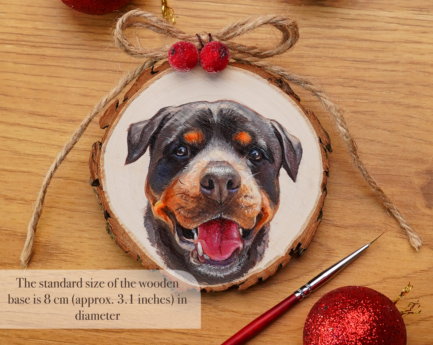 Hand-Painted Pet Wood Slice Ornament (Custom Acrylic Portraits)