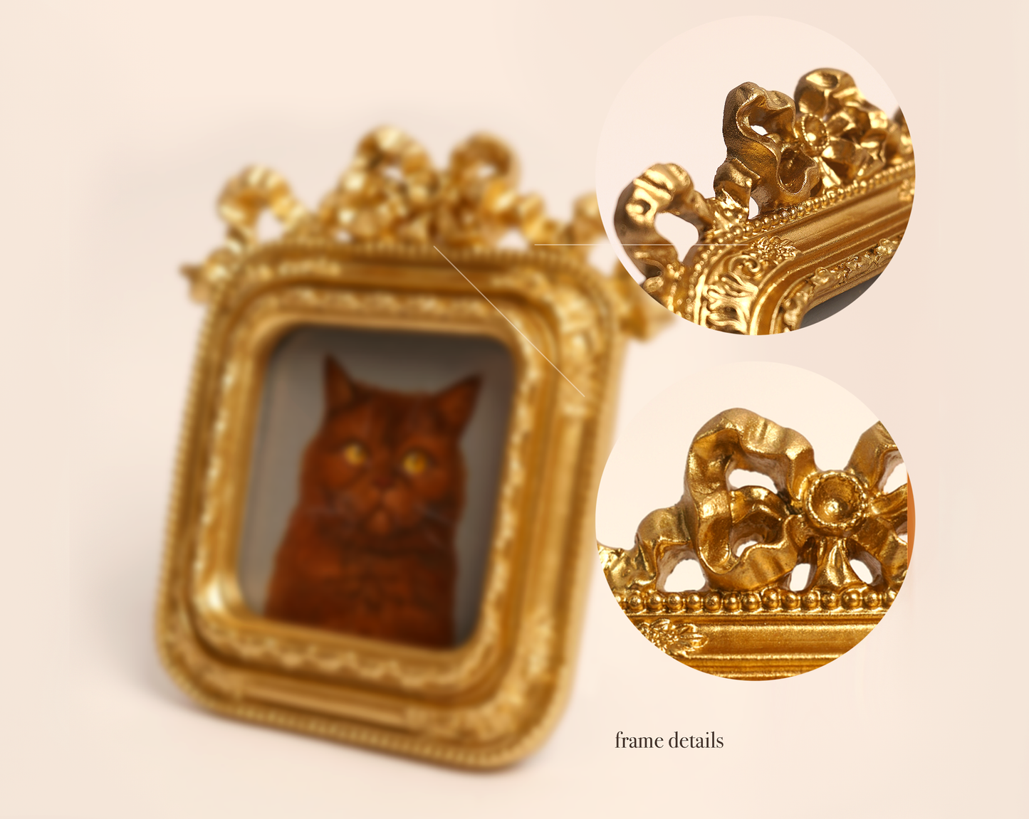 Custom Hand-Painted Acrylic Pet Portrait in a Gold-Colored Vintage Frame