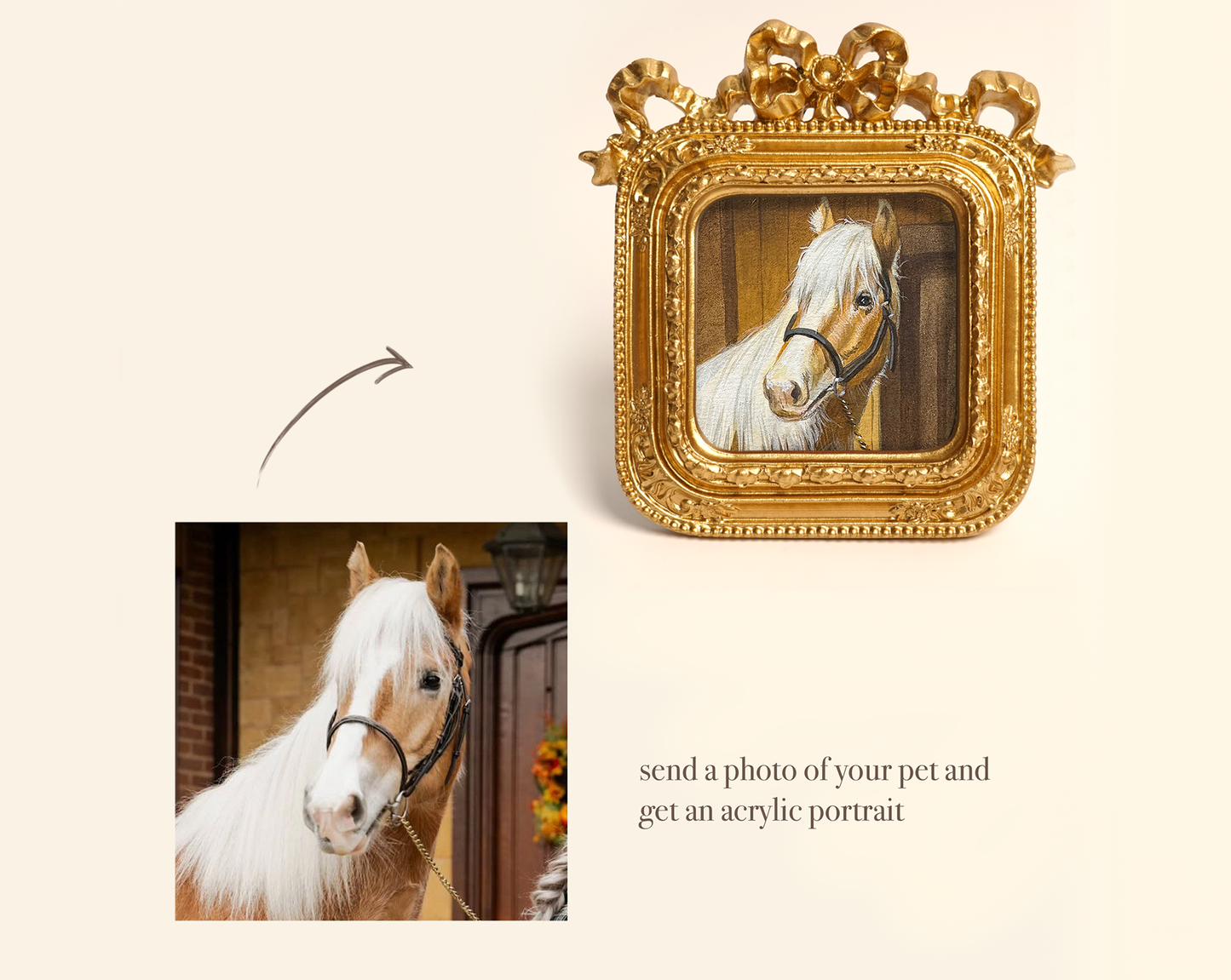 Custom Hand-Painted Acrylic Pet Portrait in a Gold-Colored Vintage Frame