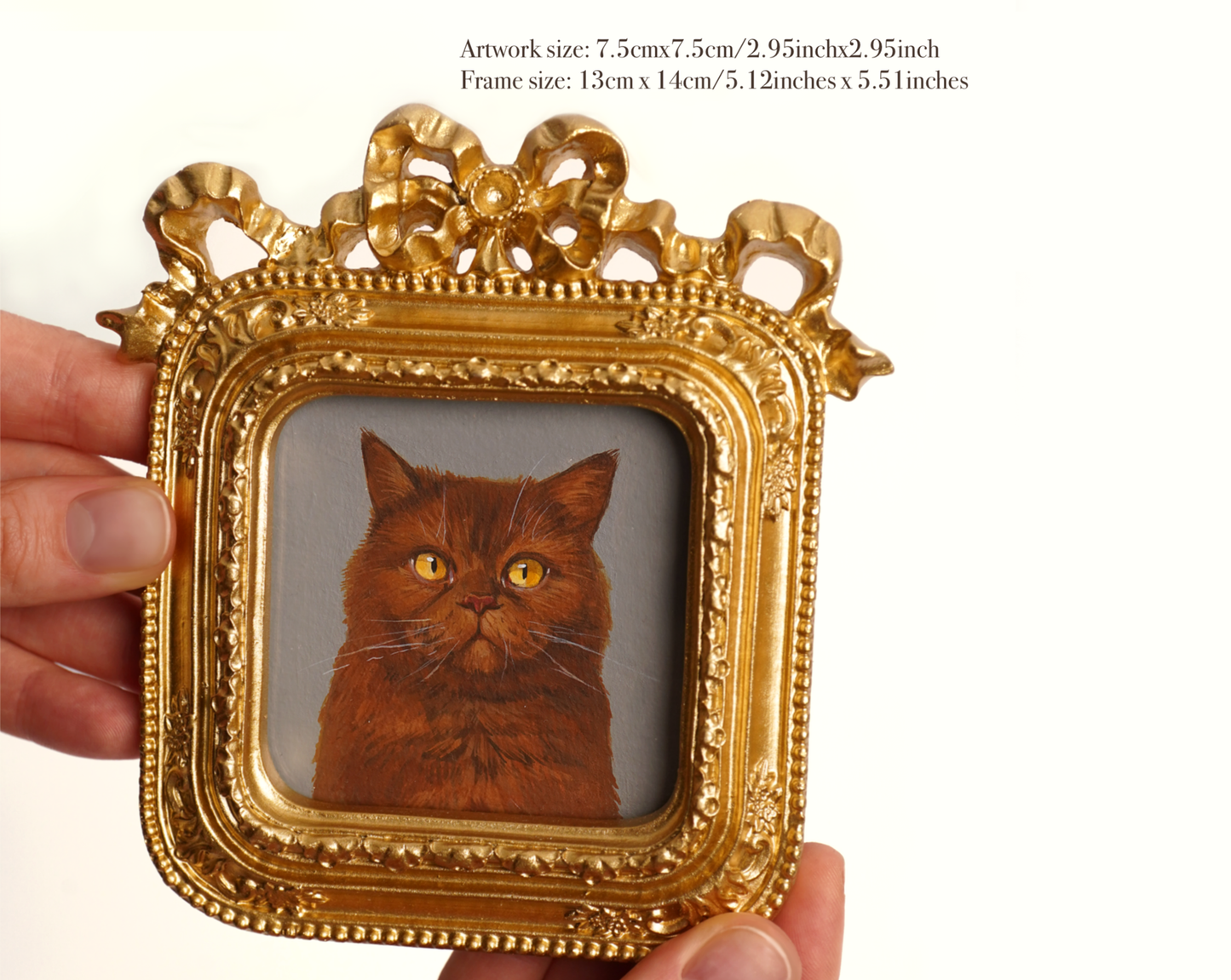 Custom Hand-Painted Acrylic Pet Portrait in a Gold-Colored Vintage Frame