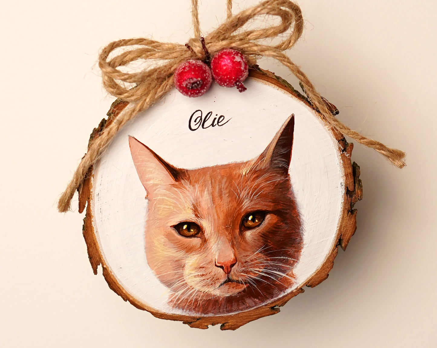 Hand-Painted Pet Wood Slice Ornament (Custom Acrylic Portraits)