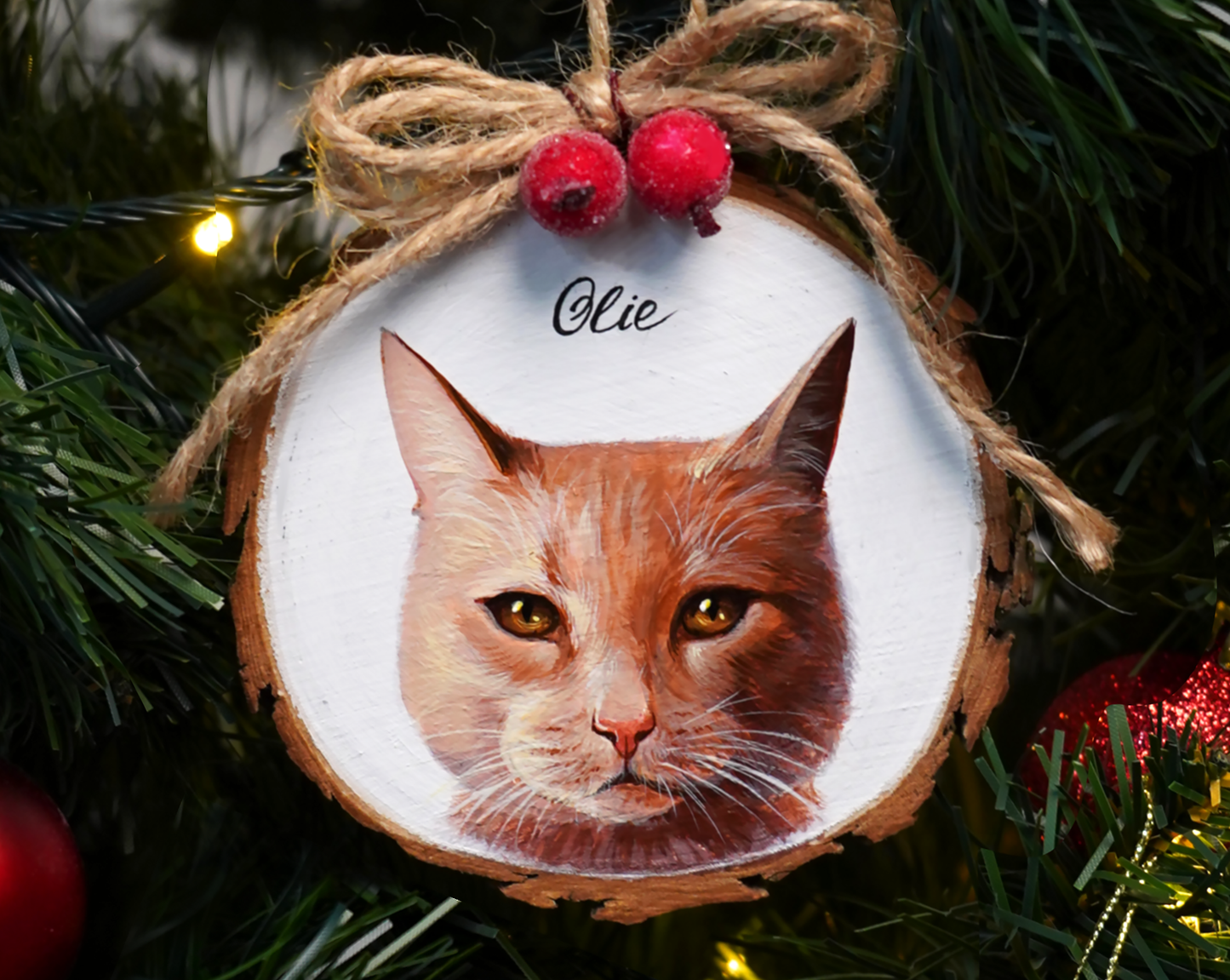 Hand-Painted Pet Wood Slice Ornament (Custom Acrylic Portraits)
