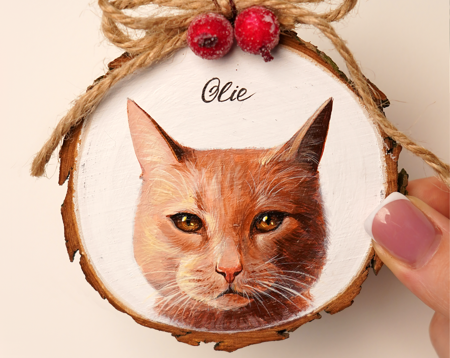 Hand-Painted Pet Wood Slice Ornament (Custom Acrylic Portraits)