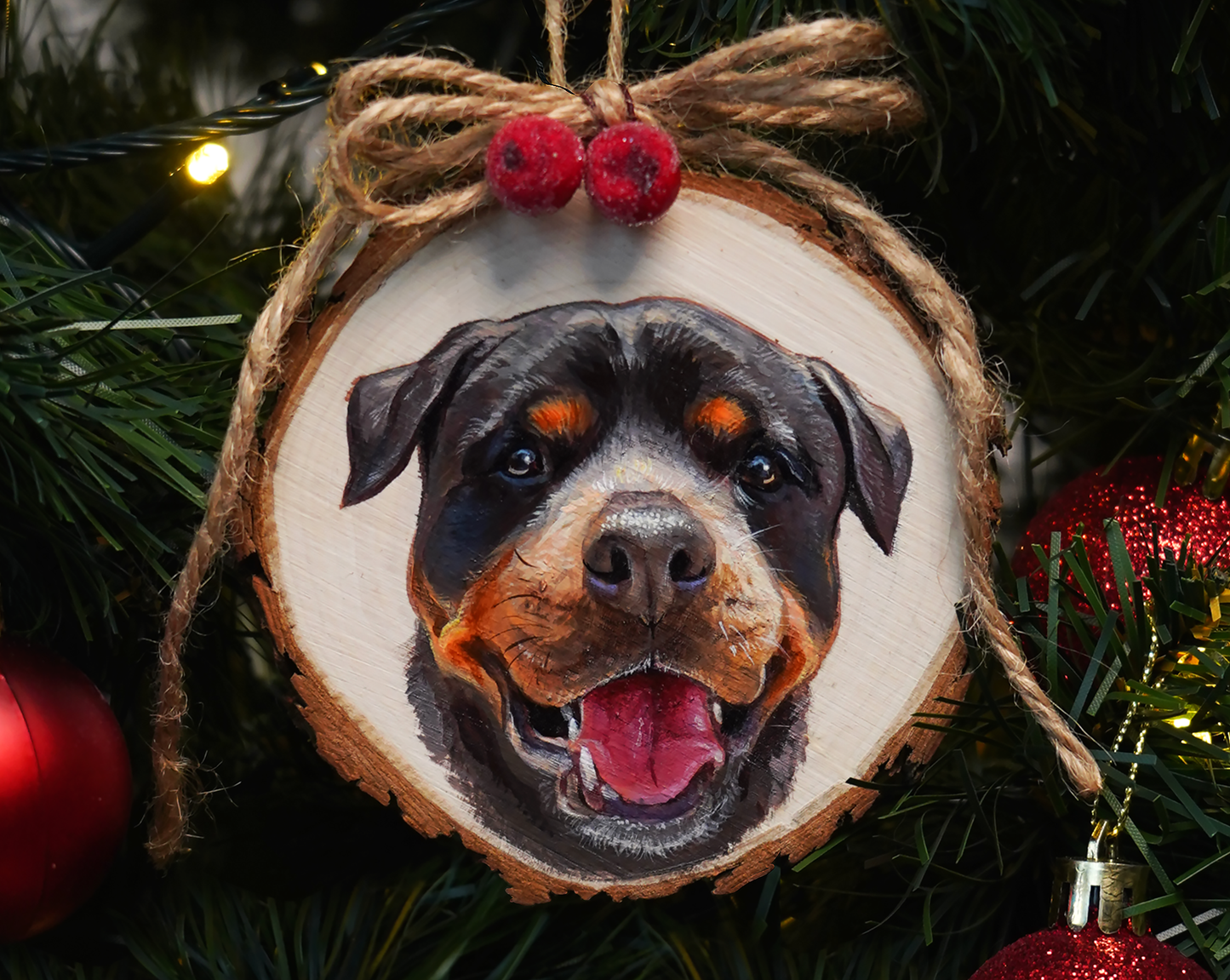 Hand-Painted Pet Wood Slice Ornament (Custom Acrylic Portraits)