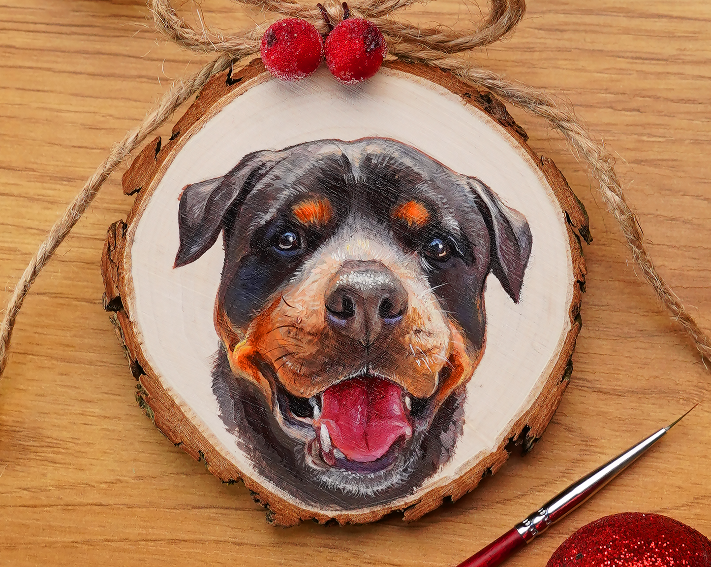 Hand-Painted Pet Wood Slice Ornament (Custom Acrylic Portraits)