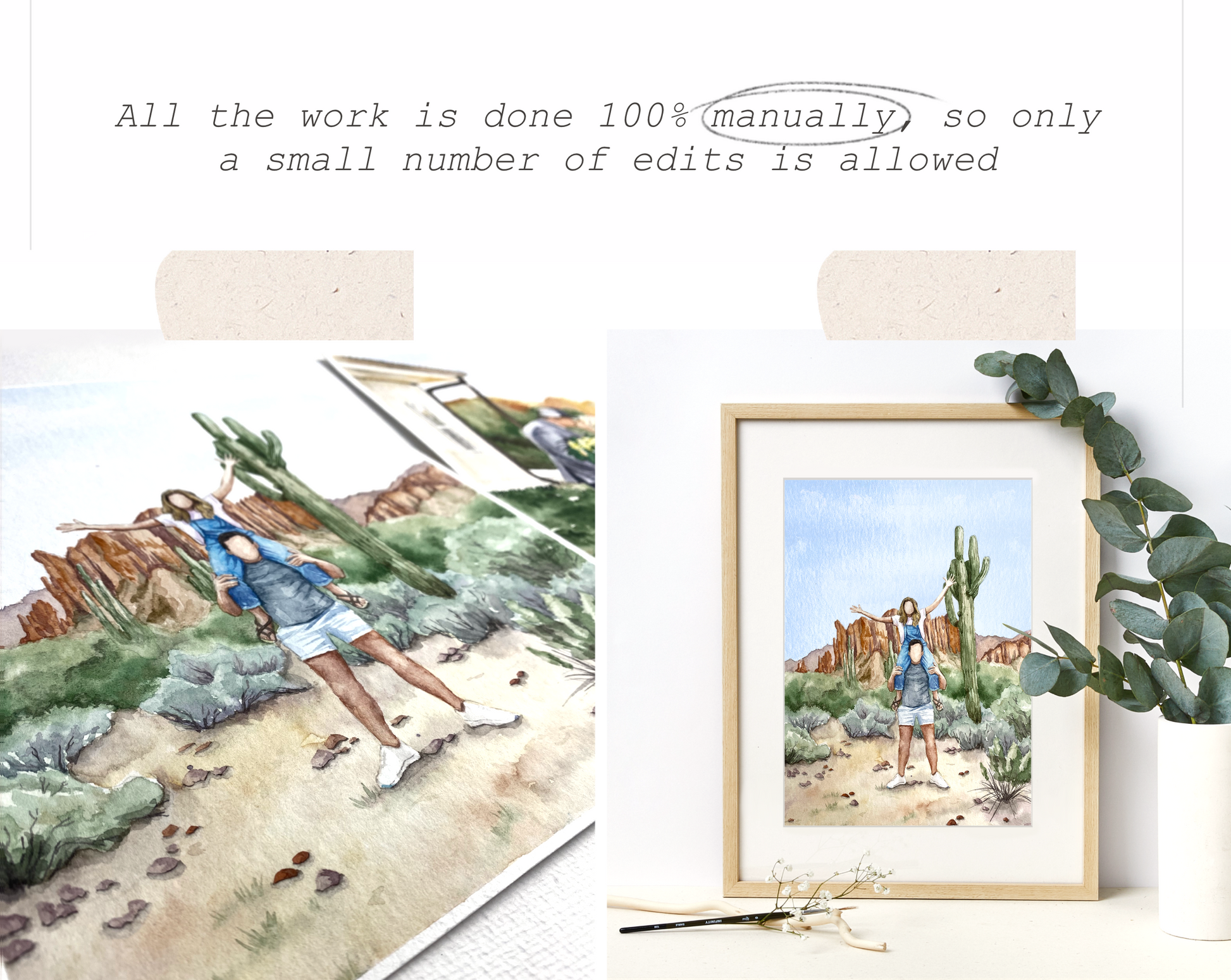 Watercolor Family Portrait | Portrait from Photo | Family Portrait with Pets | Family Portrait with Frame | People Portrait from Photo