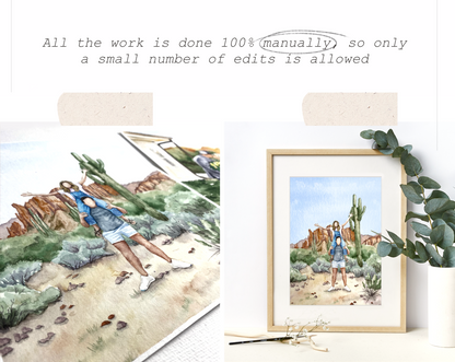 Watercolor Family Portrait | Portrait from Photo | Family Portrait with Pets | Family Portrait with Frame | People Portrait from Photo