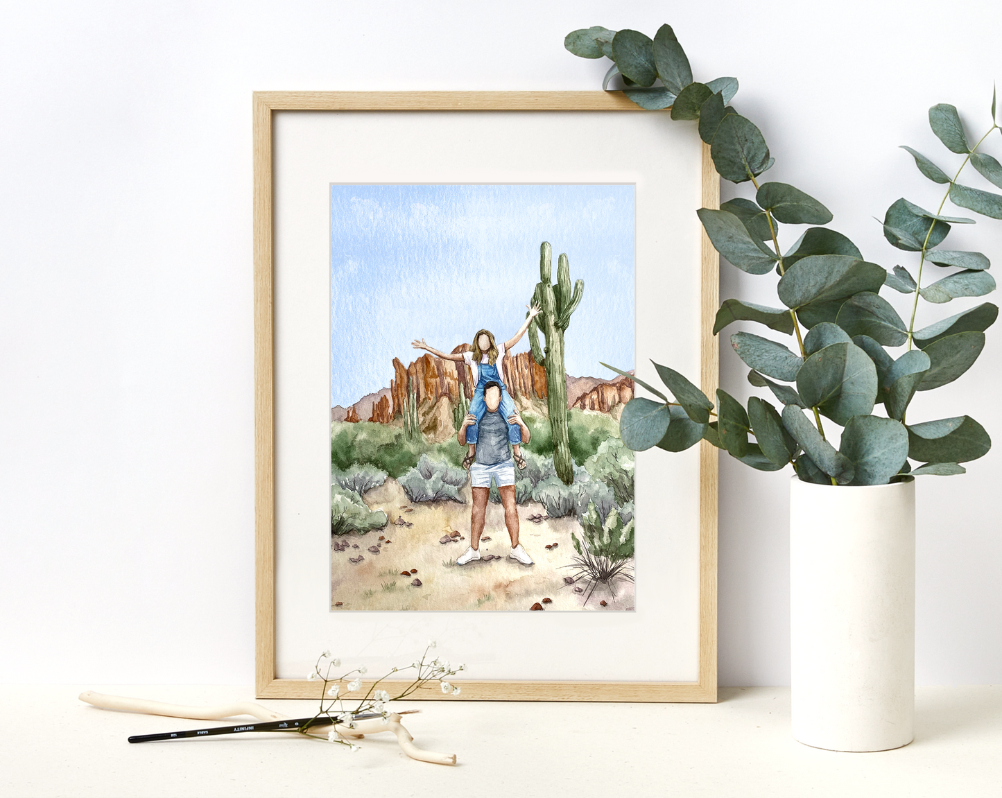 Custom Watercolor Family Portrait with Personalized Background