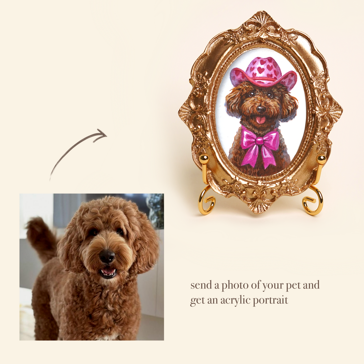 Custom Pet Portrait in Renaissance Costume, Hand-Painted Acrylic, Gold Vintage Frame