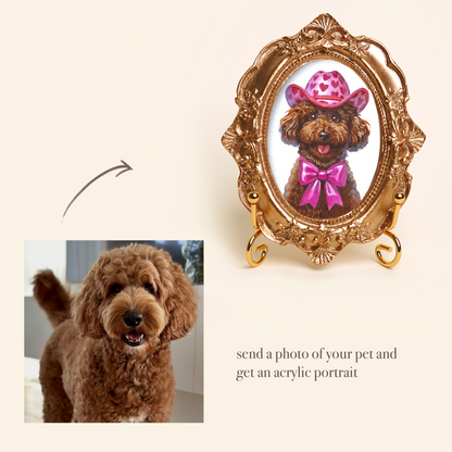 Custom Pet Portrait in Renaissance Costume, Hand-Painted Acrylic, Gold Vintage Frame
