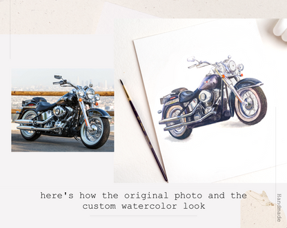 Custom Handmade Watercolor Motorcycle Painting from Photo