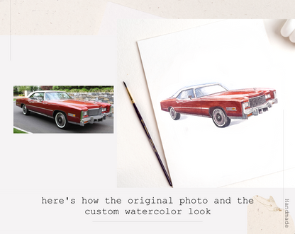 Watercolor Car Portrait from Photo, Custom Car Painting