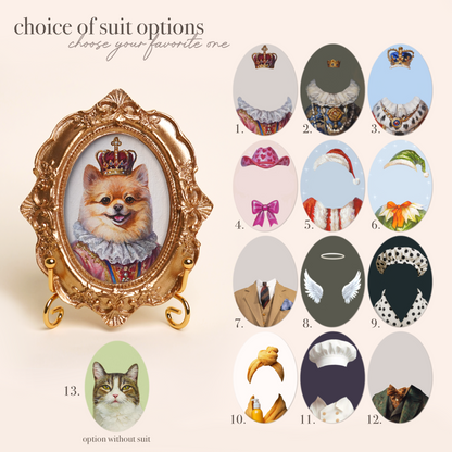 Custom Pet Portrait in Renaissance Costume, Hand-Painted Acrylic, Gold Vintage Frame