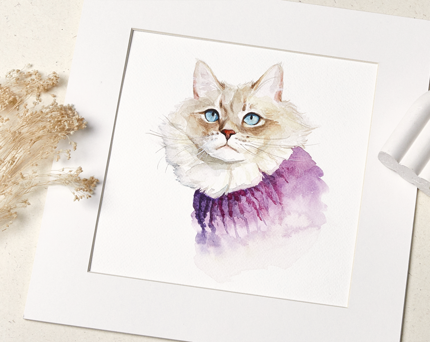 Custom Handmade Watercolor Cat Portrait