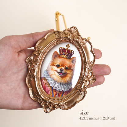Custom Pet Portrait in Renaissance Costume, Hand-Painted Acrylic, Gold Vintage Frame