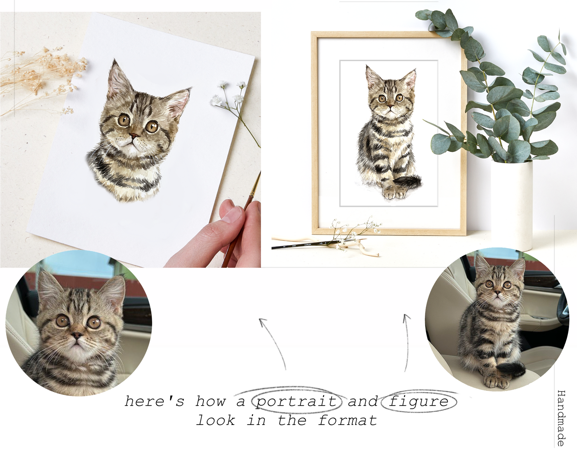 Custom Handmade Watercolor Cat Portrait