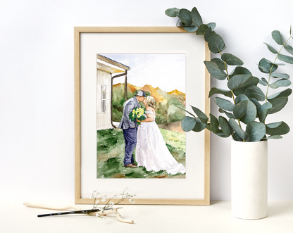 Watercolor Family Portrait | Portrait from Photo | Family Portrait with Pets | Family Portrait with Frame | People Portrait from Photo