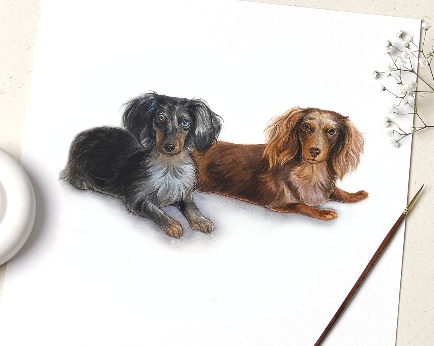 Two Pet Portrait | Watercolor Pet Portrait
