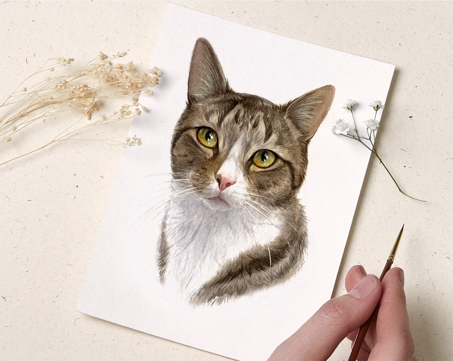 Handmade Custom Watercolor Cat Portrait