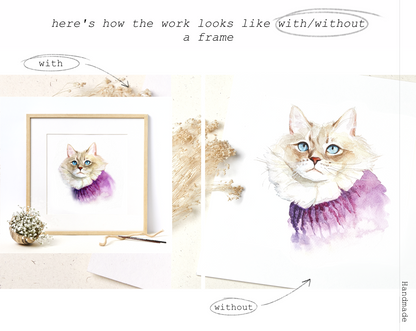 Custom Handmade Watercolor Cat Portrait