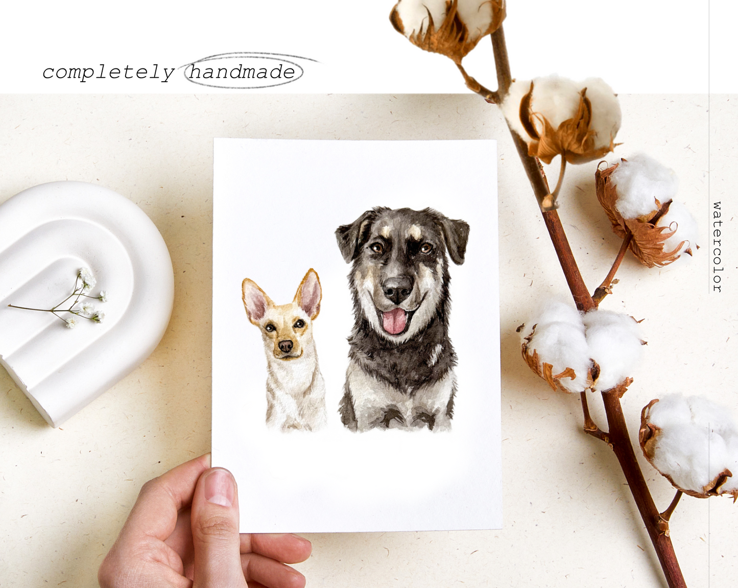 Handmade Custom Watercolor Dog Portrait