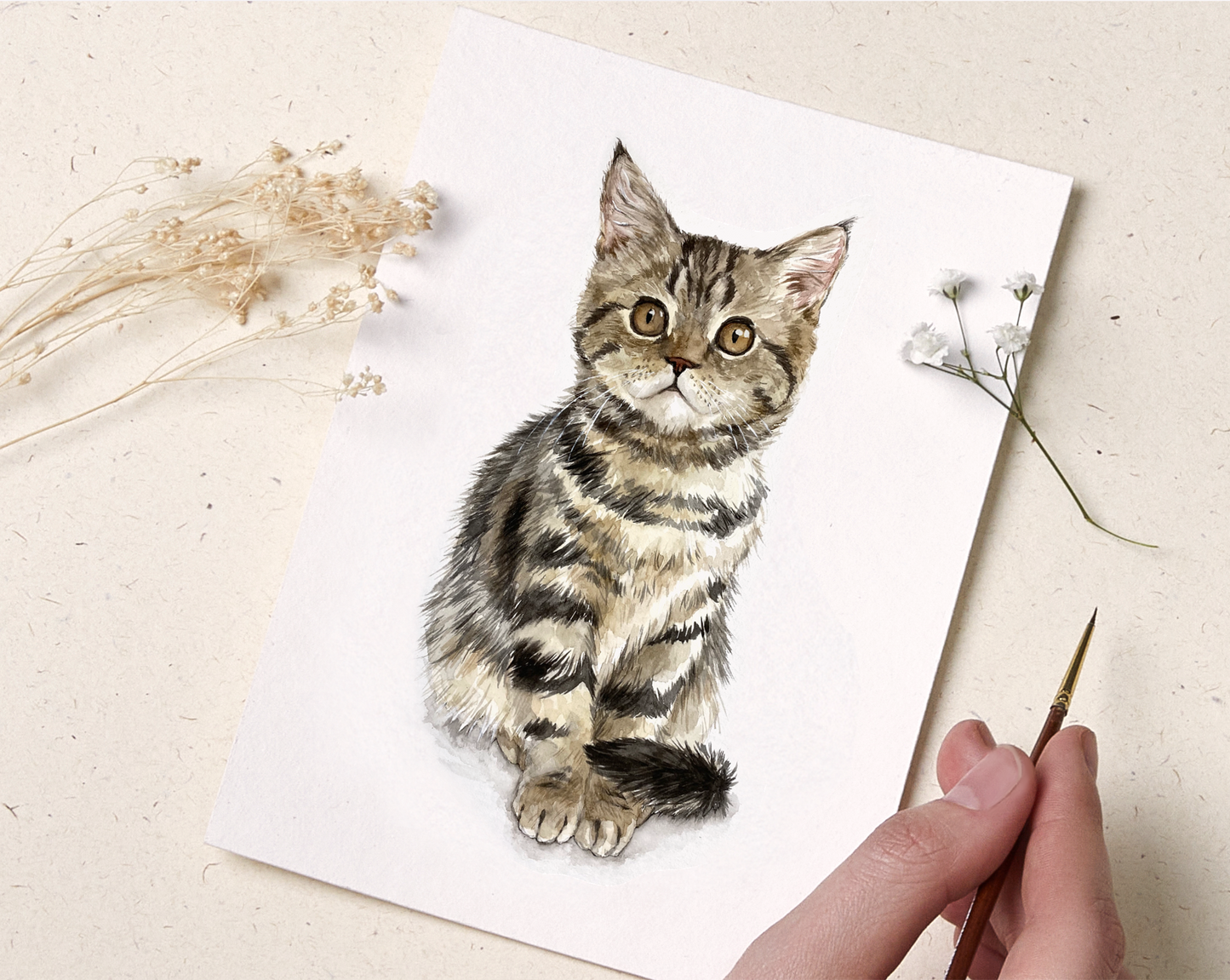 Mini Custom Handmade Watercolor Cat Portrait 