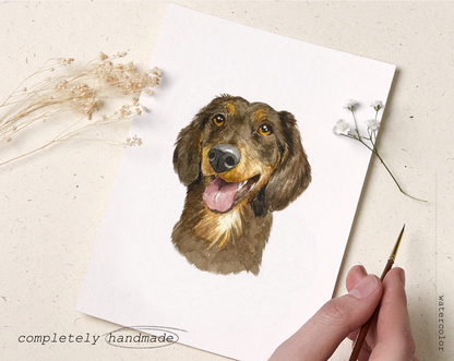 Mini Custom Handmade Watercolor Dog Portrait