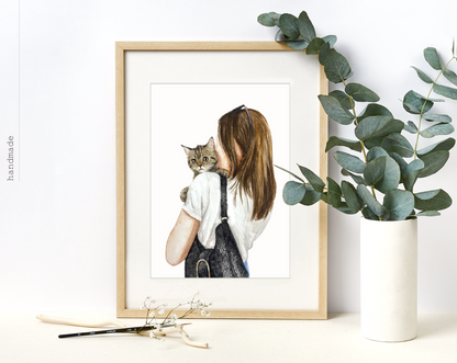 Watercolor Family Portrait | Portrait from Photo | Family Portrait with Pets | Family Portrait with Frame | People Portrait from Photo