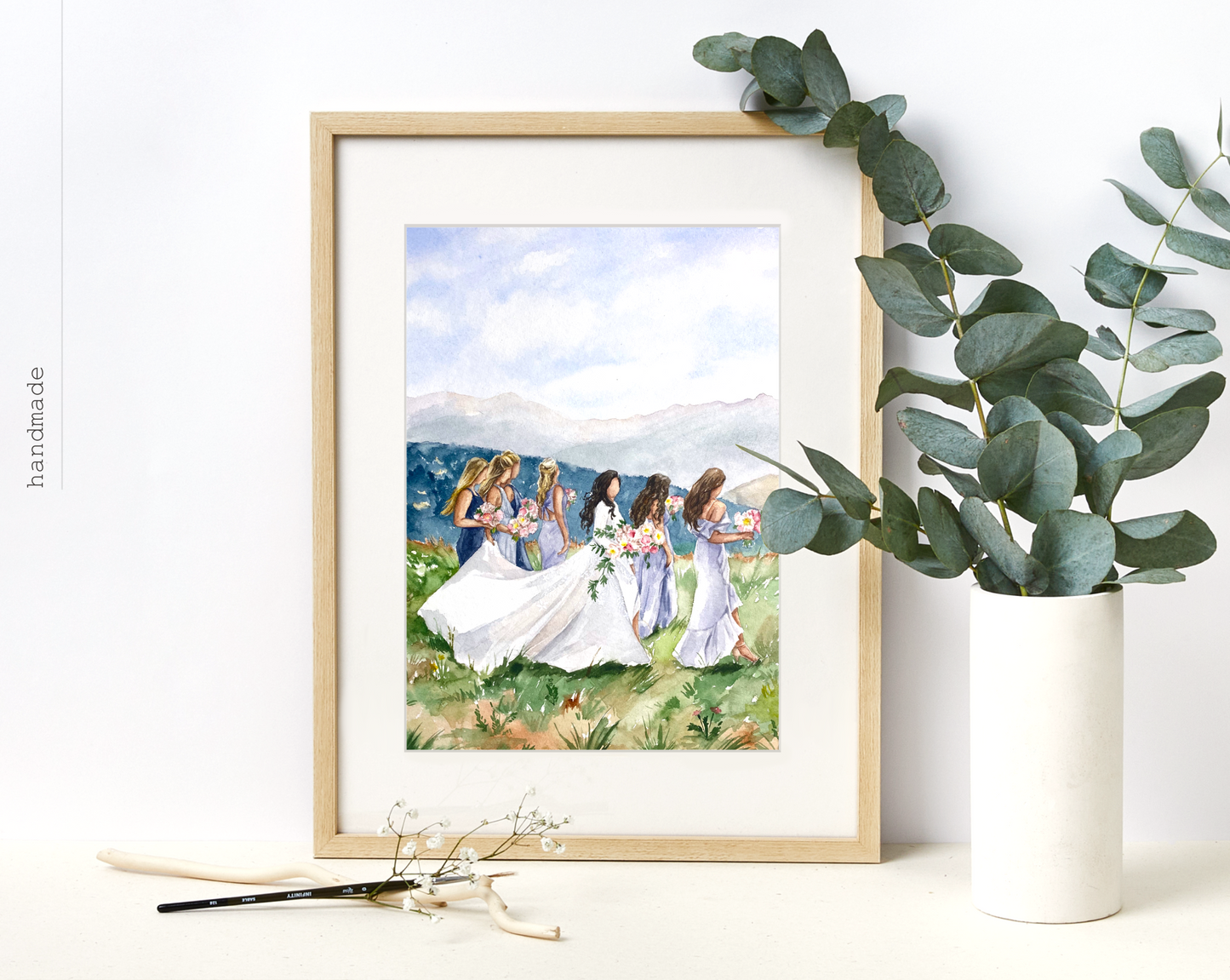 Watercolor Family Portrait | Portrait from Photo | Family Portrait with Pets | Family Portrait with Frame | People Portrait from Photo