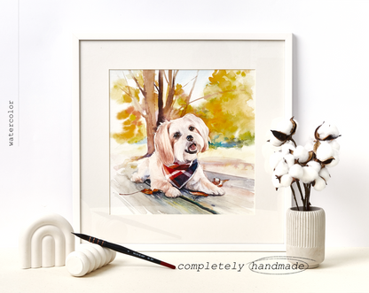 Custom Handmade Watercolor Dog Portrait