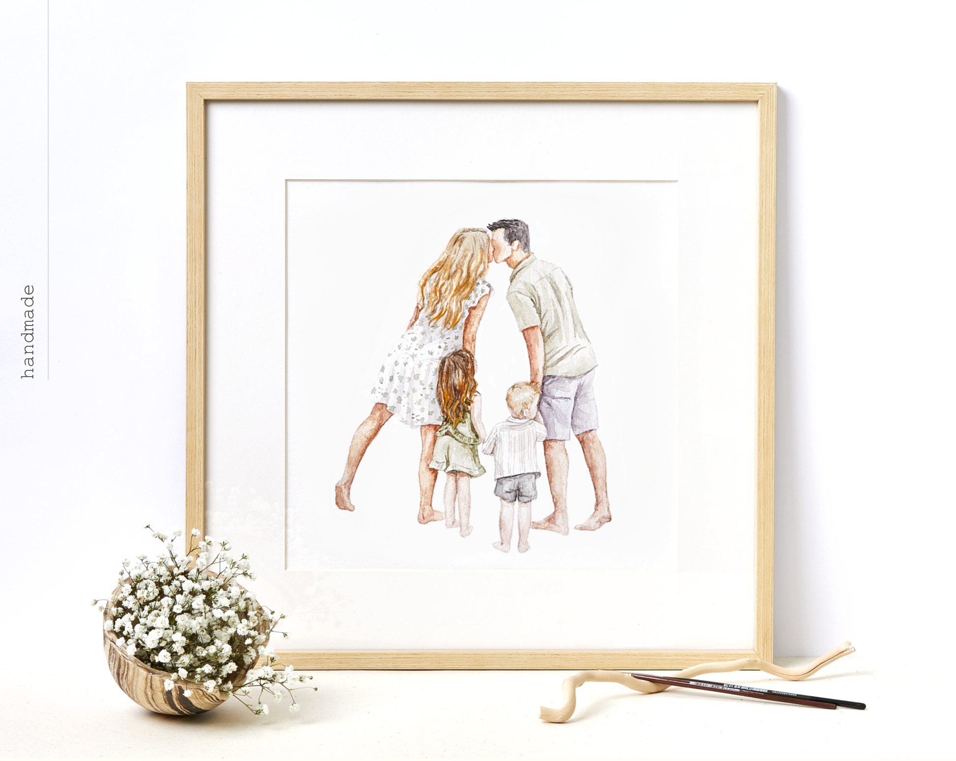 Watercolor Family Portrait | Portrait from Photo | Family Portrait with Pets | Family Portrait with Frame | People Portrait from Photo