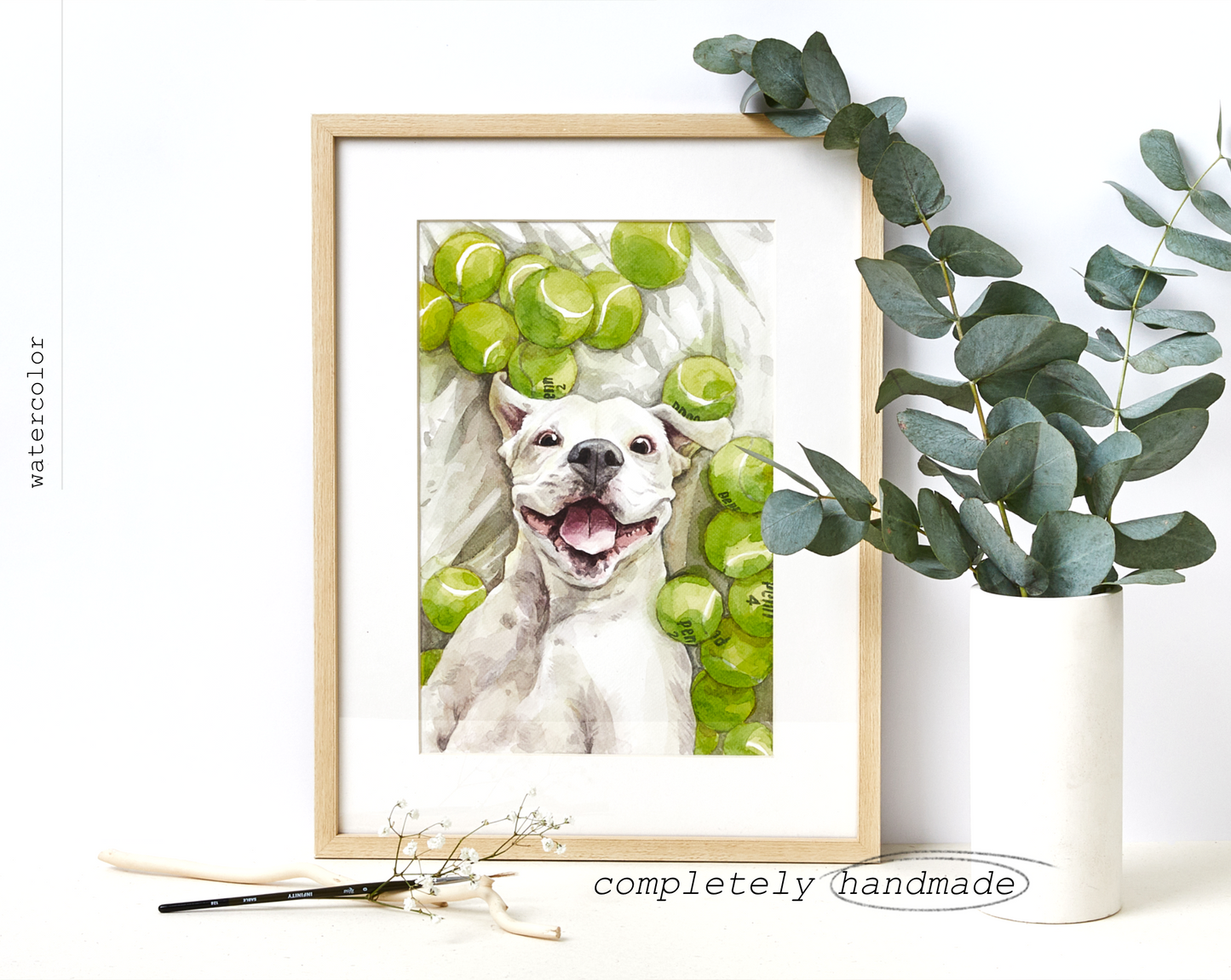 Handmade Watercolor Pet Portrait with Personalized Background