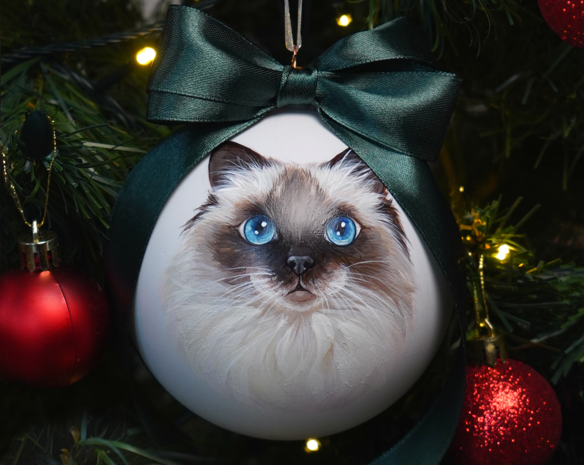 Hand Painted Pet Christmas Ornament Ball Custom Acrylic Portraits