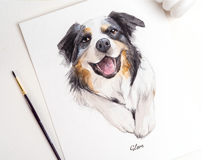 Mini Custom Handmade Watercolor Dog Portrait 