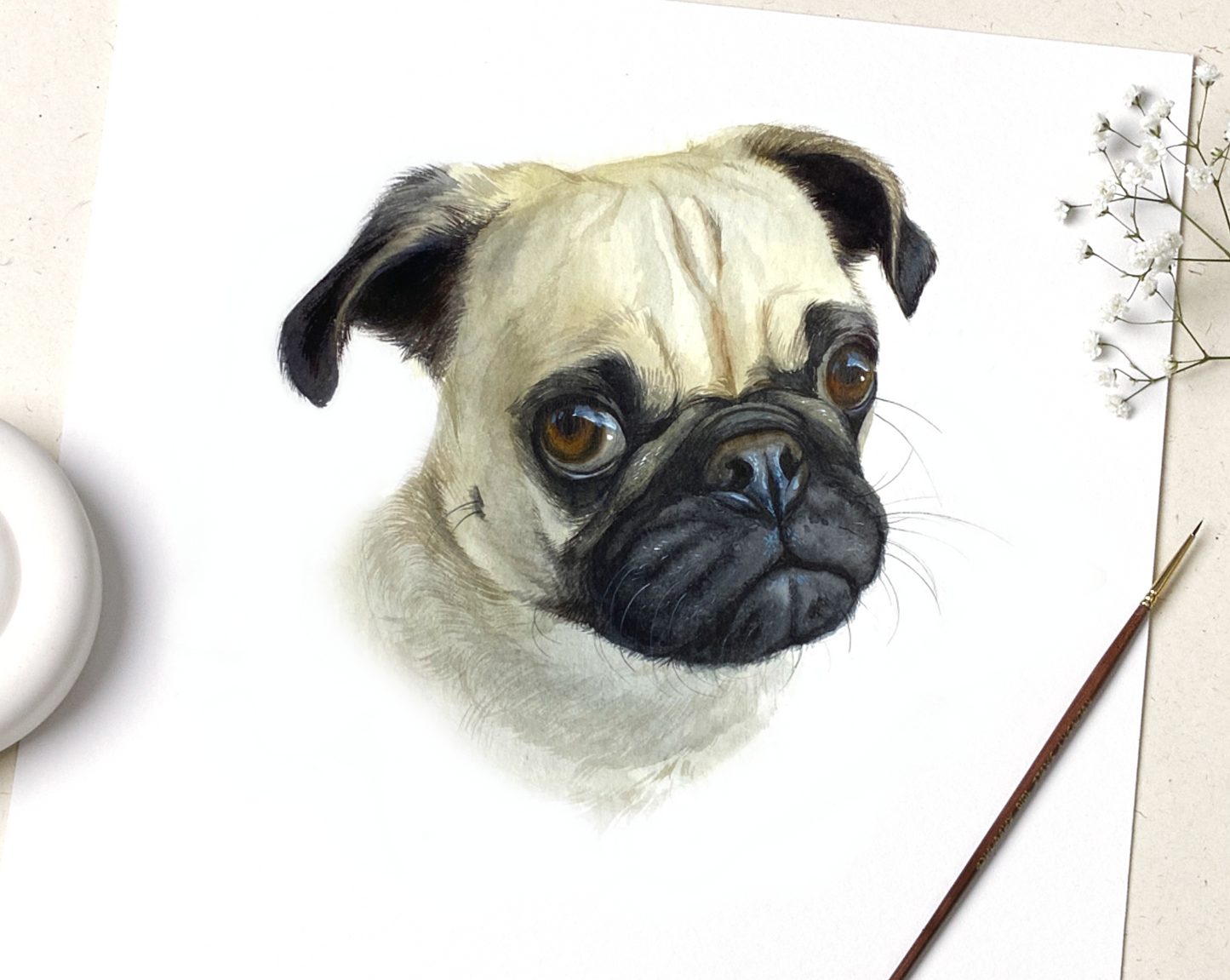100% Handmade Watercolor Pet Portrait