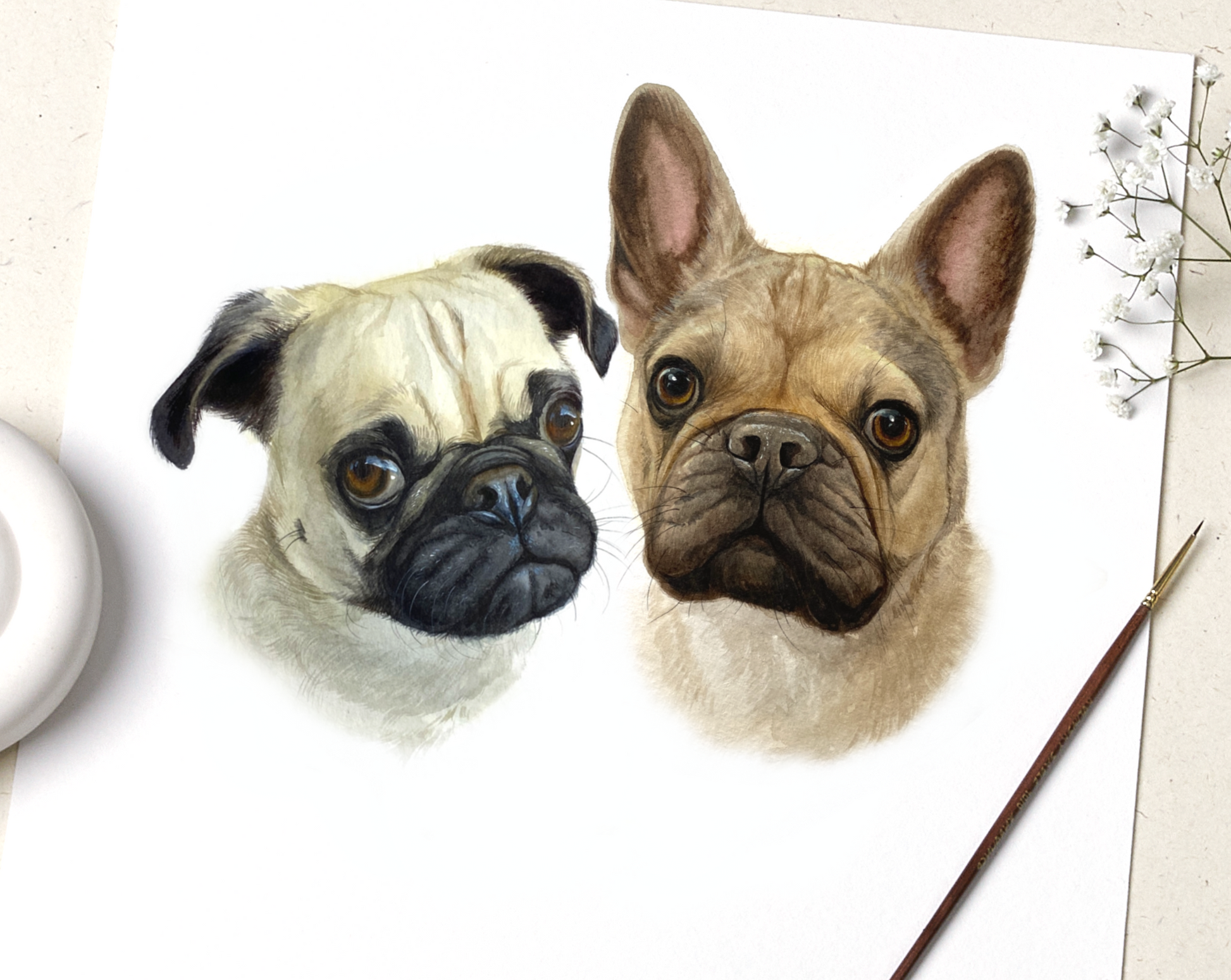 Two Pet Portrait | Watercolor Pet Portrait