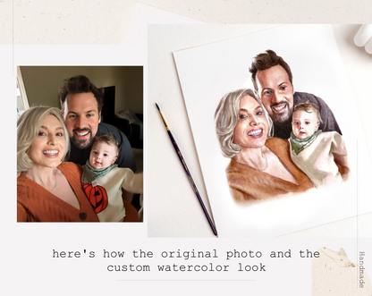 Custom Watercolor Family Portrait with Pets