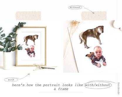 Custom Watercolor Family Portrait with Pets