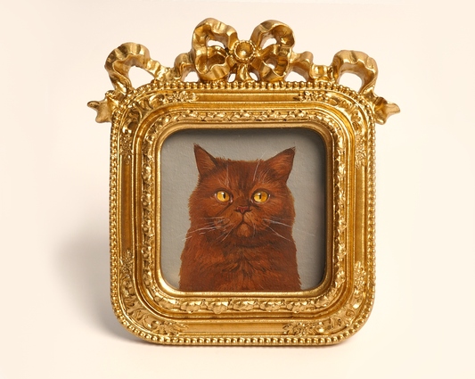 Custom Hand-Painted Acrylic Pet Portrait in a Gold-Colored Vintage Frame