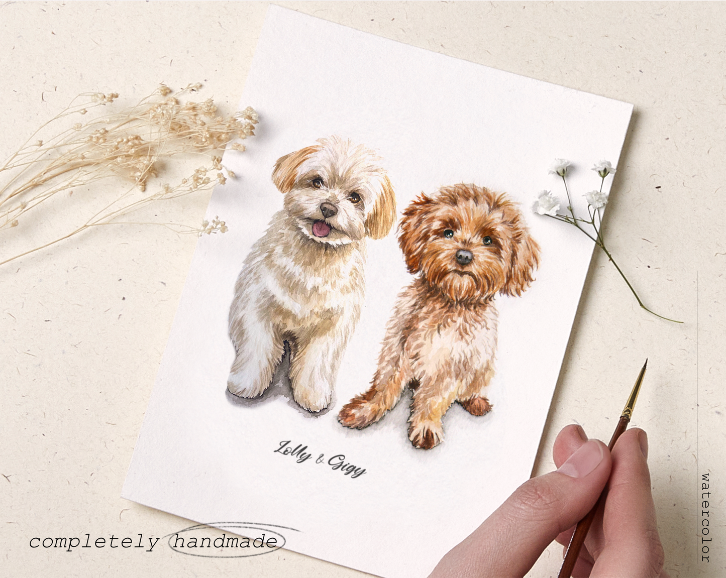 Mini Custom Handmade Watercolor Dog Portrait 