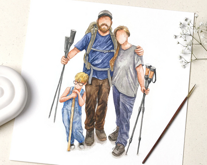 Watercolor Family Portrait | Portrait from Photo | Family Portrait with Pets | Family Portrait with Frame | People Portrait from Photo