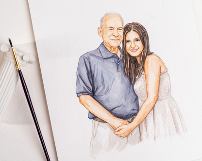 Handmade Custom Watercolor Family Portrait with Pets
