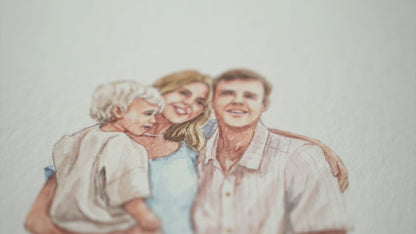 Handmade Watercolor Family Portrait with Pets