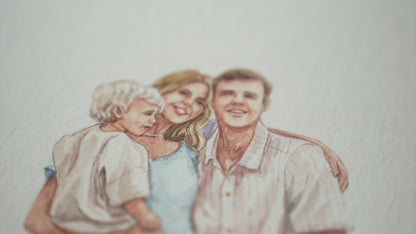 Handmade Custom Watercolor Family Portrait with Pets